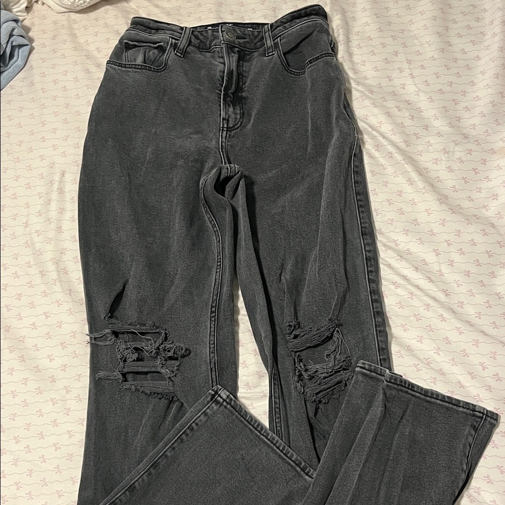 Hollister Women's Black Distressed Straight Leg Jeans